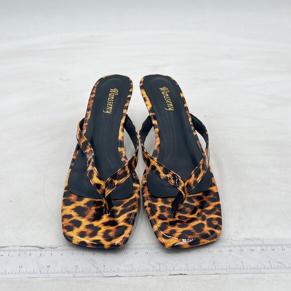 Wansseny Leopard Thong Open Toe Low Heel Flip Flops Slip on Mules Summer Sandals - Picture 3 of 8